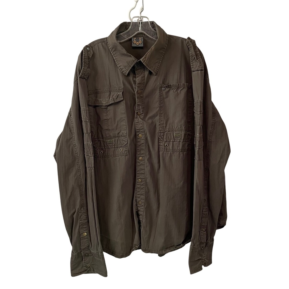 Gun Metal Black Label 3XL Long Sleeve Button Up Shirt Men's‎ Cotton Olive Green